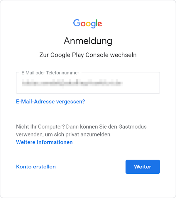 Google Login-Maske