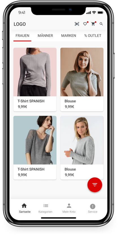 Online Shop App in Ihrem Look & Feel (rot)