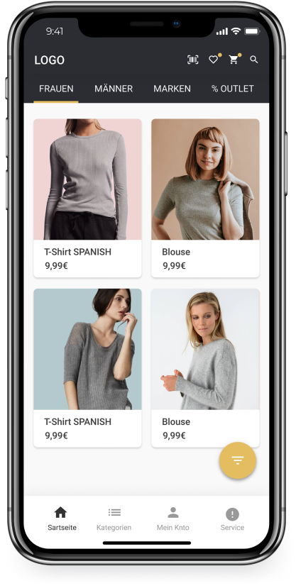 Online Shop App in Ihrem Look & Feel (gelb)