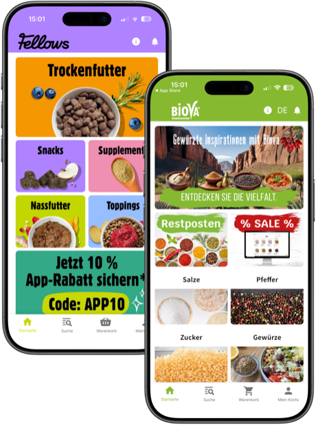 Die Shopware-Shops Fellows und Biova als eigene App